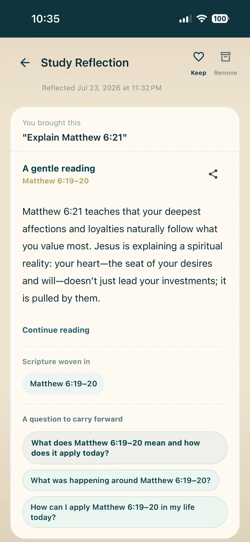 A Study Reflection in Bible Explained Study: “You brought this: Explain Matthew 6:21”, followed by a gentle reading grounded in Matthew 6:19–20, the Scripture woven in, and questions to carry forward.